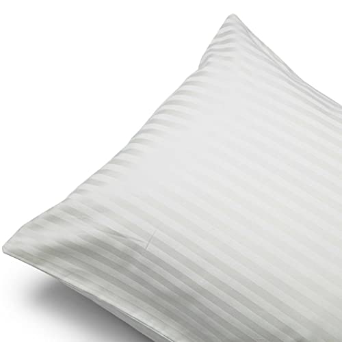 Taie d'oreiller Oxford de luxe hôtelier 100 % coton égyptien satiné rayé 250 fils (blanc)
