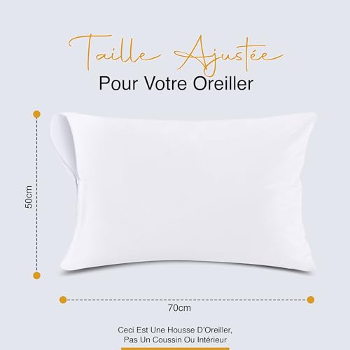 Protège-oreiller Utopia Bedding Lot de 2 50x70 cm Imperméable Fermeture Éclair Housse Certifiée OEKO-TEX