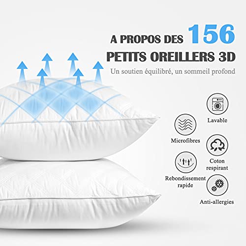 OOCMESS Oreillers Antiallergiques Lot de 2, Ergonomiques et Moelleux pour Dormeurs, Idéaux pour Hotel et Casa, Faciles à