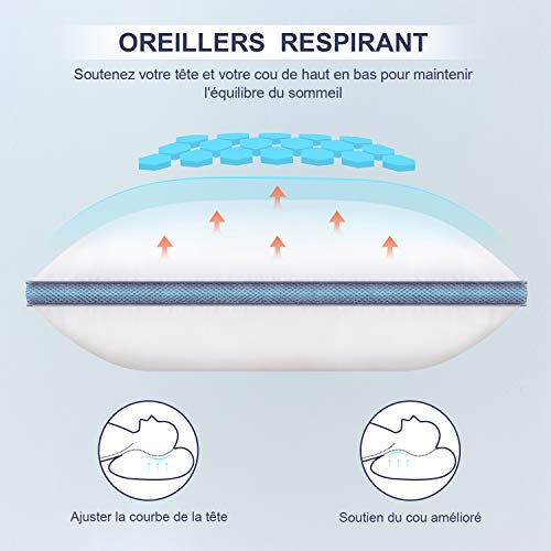Oreillers BedStory Lot de 2, Respirants et Hypoallergéniques, Pour Adultes, Idéaux pour le Sommeil Étudiant (60x60cm)