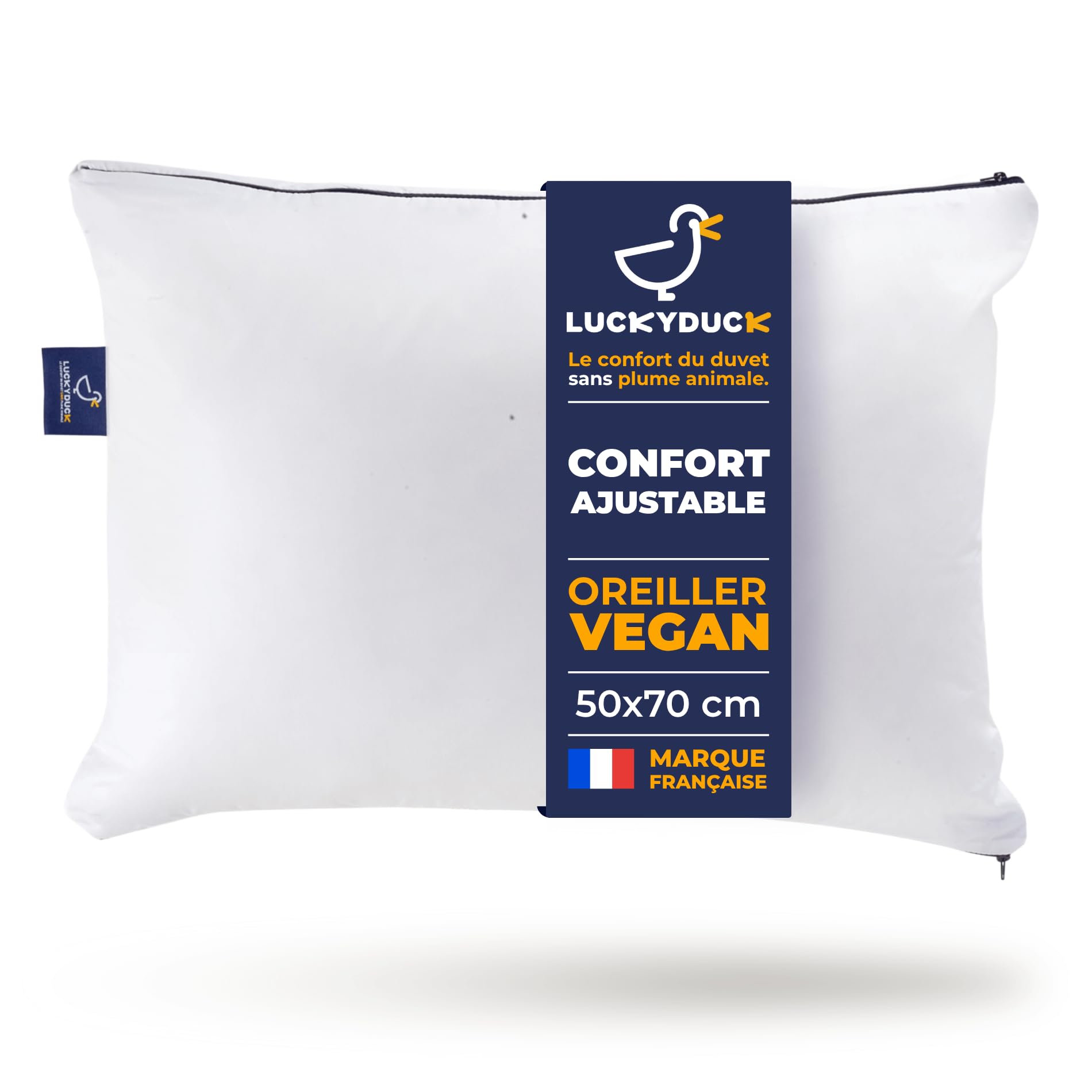 Luckyduck Oreiller Élastique 50x70 - Confort Réglable & Hypoallergénique - Tissu Percale Coton Blanche - Soutien Moelleu