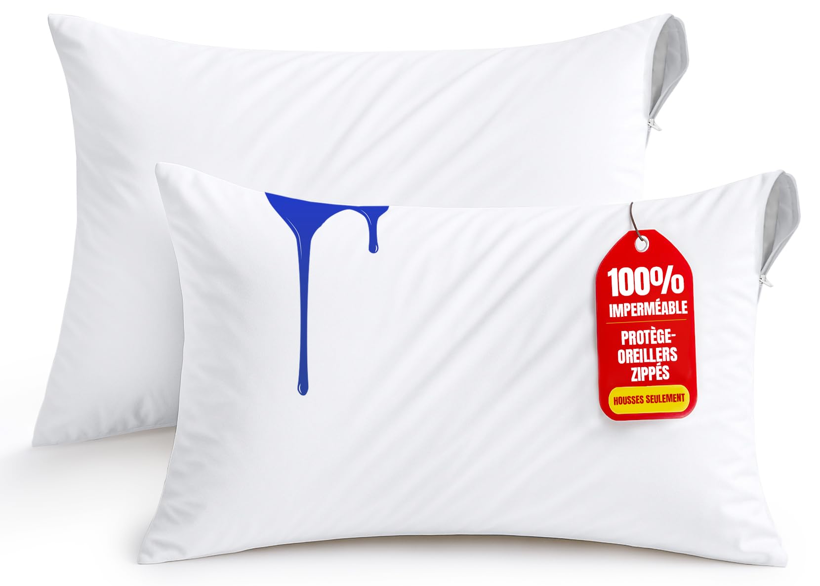 Protège-oreiller Utopia Bedding Lot de 2 50x70 cm Imperméable Fermeture Éclair Housse Certifiée OEKO-TEX